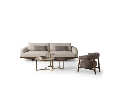 Ensemble de sièges de salon Canapé en forme de L gris Tabouret marron Mobilier de luxe