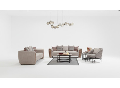 Salon beige Ensemble de canapés rembourrés Trois places Fauteuil Textile Meuble
