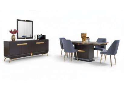 Salle à manger en acier inoxydable Ensemble de Designer Table à manger 4x Chaises Commode 7 pièces