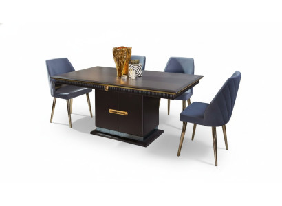 Luxueux ensemble de salle à manger en acier inoxydable Table à manger moderne 4x chaises rembourrées