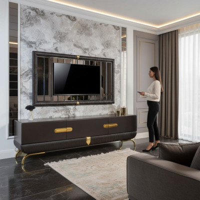 Salon marron Armoire TV Cadre TV Designer en Bois Luxueux Ensemble