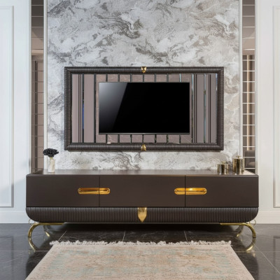 Salon marron Armoire TV Cadre TV Designer en Bois Luxueux Ensemble