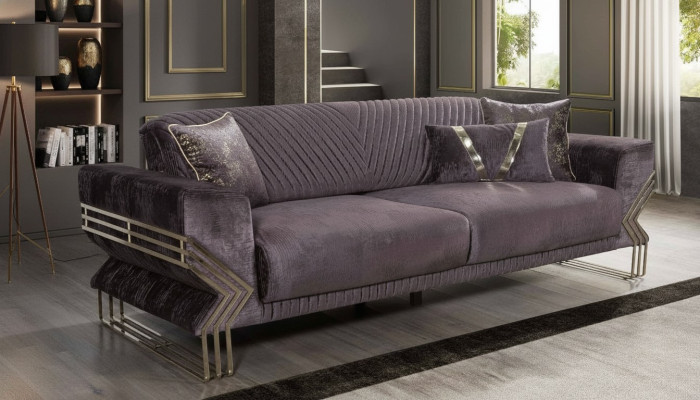 Élégant canapé de luxe moderne à trois places pour le salon avec un revêtement en tissu trois places.
