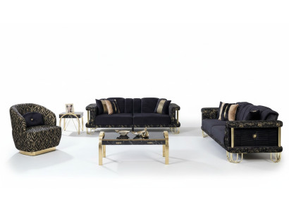 Ensemble de canapés noirs 2x Trois places Fauteuil Rembourré Siège de meuble moderne