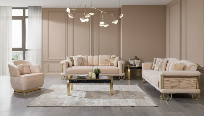 Ensemble de canapé moderne beige 3 + 3 + 1 place Chaise rembourrée de designer Mobilier