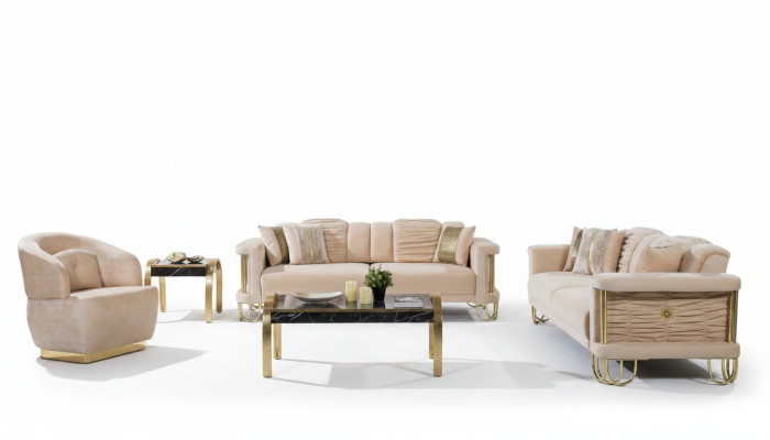 Ensemble de canapé moderne beige 3 + 3 + 1 place Chaise rembourrée de designer Mobilier