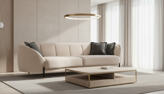 Revêtement de canapé beige Canapé 4 places Canapés Tissu Design Canapé Mobilier nouveau