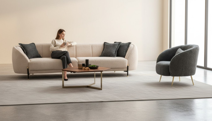 Fauteuil moderne rembourré canapé 3 places beige Canapés de haute qualité Design Textile neuf