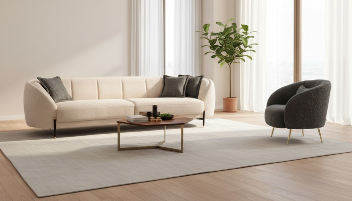 Fauteuil moderne rembourré canapé 3 places beige Canapés de haute qualité Design Textile neuf
