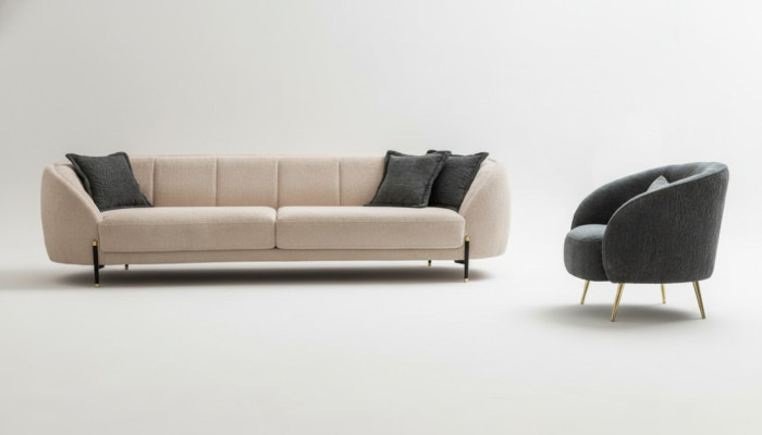 Fauteuil moderne rembourré canapé 3 places beige Canapés de haute qualité Design Textile neuf