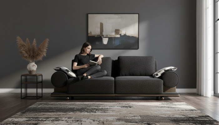 Canapé moderne 3 places en tissu noir de haute qualité Design de canapés textile neuf