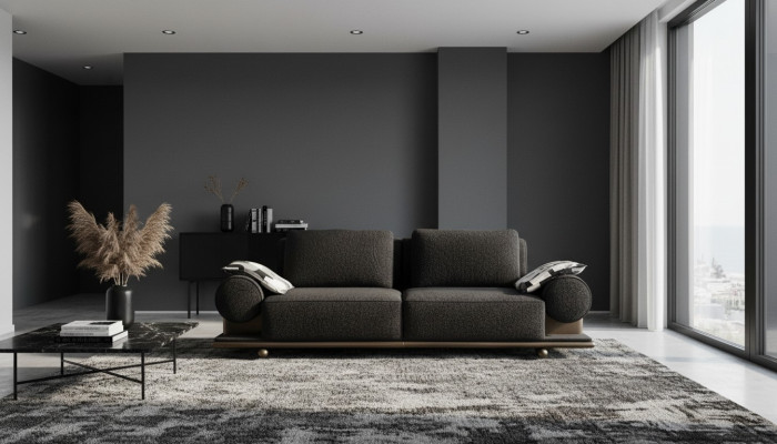 Canapé moderne 3 places en tissu noir de haute qualité Design de canapés textile neuf