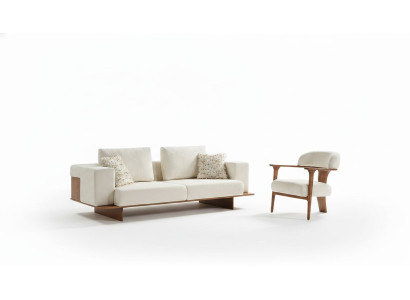 Ensemble de canapé moderne blanc 3 places 1 place Tissu Fauteuil en bois Ensemble complet nouveau
