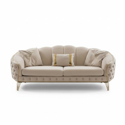 Ensemble de canapé de salon Chesterfield moderne beige x2 Fauteuils rembourrés 3 places