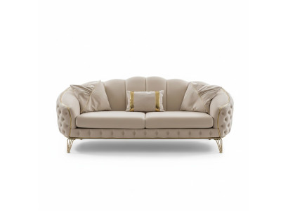 Ensemble de canapé de salon Chesterfield moderne beige x2 Fauteuils rembourrés 3 places