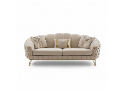 Ensemble de canapé de salon Chesterfield moderne beige x2 Fauteuils rembourrés 3 places