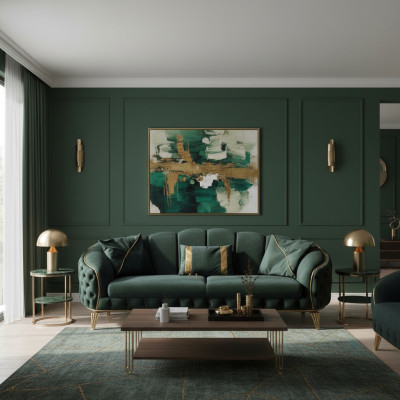 Canapé 3 places 2x Chesterfield Revêtement Siège Tissu Tissus Canapés Sofa