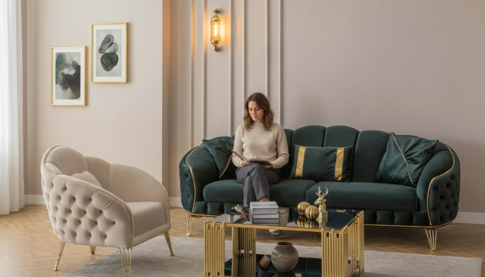 Salon complet 3 pièces élégant canapé trois places de luxe avec 2 fauteuils