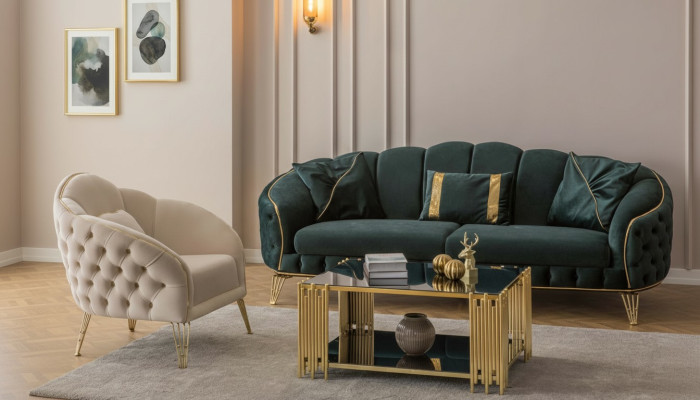 Salon complet 3 pièces élégant canapé trois places de luxe avec 2 fauteuils