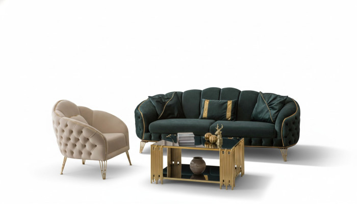 Salon complet 3 pièces élégant canapé trois places de luxe avec 2 fauteuils