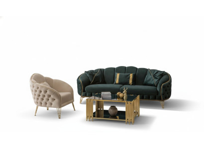 Salon complet 3 pièces élégant canapé trois places de luxe avec 2 fauteuils