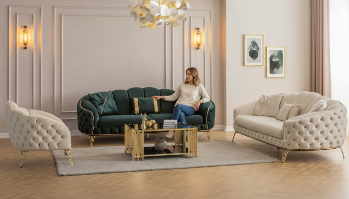 Salle de séjour complète 4 pièces élégantes x2 Canapé 3 places Moderne 2 Fauteuils