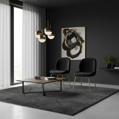 Ensemble de chaises noires de groupe Suite 2x Chaise Set Revêtement textile Siège en acier inoxydable
