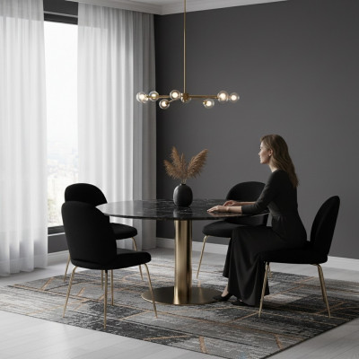 Ensemble de 4 chaises de groupe noir en tissu avec siège rembourré en acier inoxydable