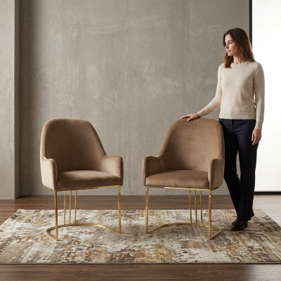 Chaise dorée Design de salle à manger Chaises Textile Meubles de luxe Fauteuil nouveau