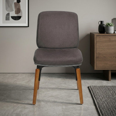 Chaise de salle à manger grise Chaise moderne en bois Siège rembourré de designer Meubles
