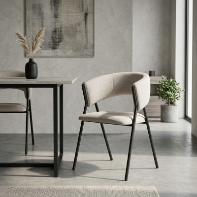 Chaise de salle à manger gris clair, designer, rembourrée, structure en métal, une place