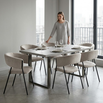 Salle à manger Ensemble de groupe textile gris 4x Chaise Fauteuil Design Tissu Rembourré Chaises