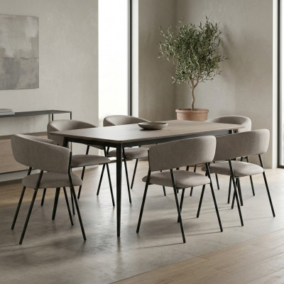 Salle à manger Ensemble de groupe textile gris 4x Chaise Fauteuil Design Tissu Rembourré Chaises