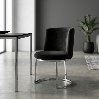Chaise design noire Nouvelles chaises de salle à manger modernes à base en acier inoxydable