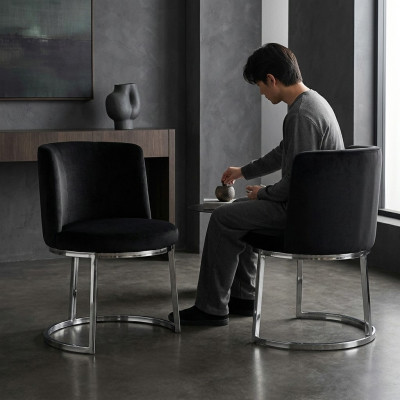 Chaises design noires 2x avec pieds en acier inoxydable Chaises de salle à manger modernes