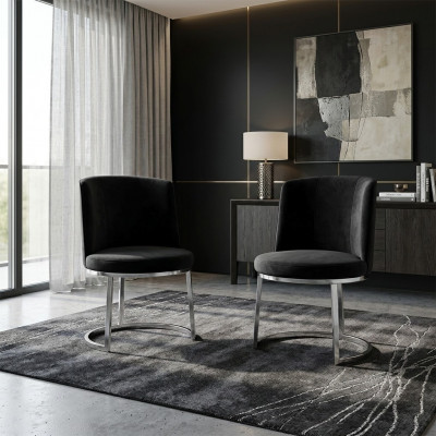 Chaises design noires 2x avec pieds en acier inoxydable Chaises de salle à manger modernes