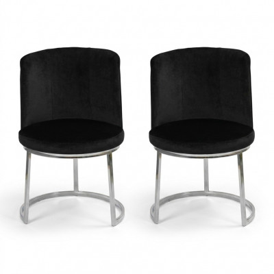 Chaises design noires 2x avec pieds en acier inoxydable Chaises de salle à manger modernes