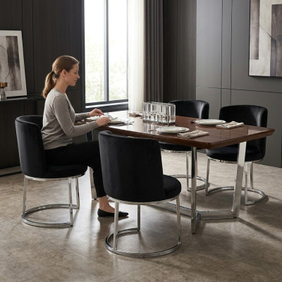 Chaises de salle à manger modernes 4x designer noir avec pieds en acier inoxydable