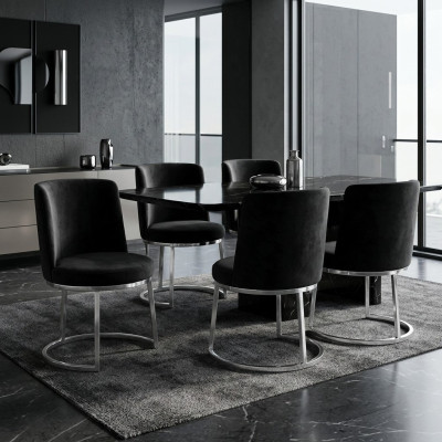 Chaises de salle à manger modernes 4x designer noir avec pieds en acier inoxydable