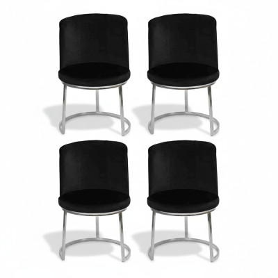 Chaises de salle à manger modernes 4x designer noir avec pieds en acier inoxydable