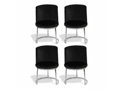 Chaises de salle à manger modernes 4x designer noir avec pieds en acier inoxydable