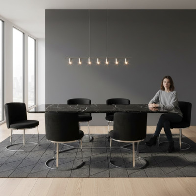 Chaises de salle à manger modernes noires de designer 6x avec pieds en acier inoxydable