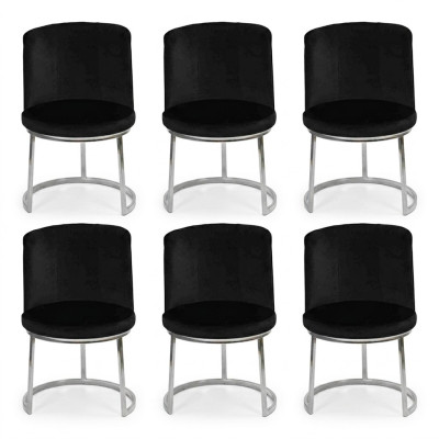 Chaises de salle à manger modernes noires de designer 6x avec pieds en acier inoxydable