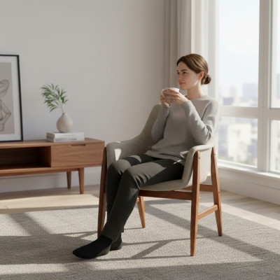 Chaise de salle à manger Chaise de cuisine Fauteuil inclinable en tissu en bois Moderne Gris