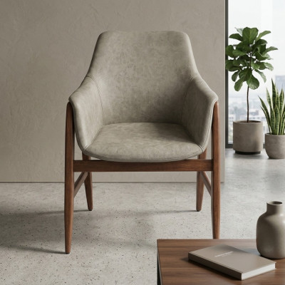Chaise de salle à manger Chaise de cuisine Fauteuil inclinable en tissu en bois Moderne Gris