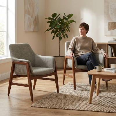 Chaise de salle à manger 2x Chaises Chaise de cuisine Fauteuil en bois Tissu Moderne Gris