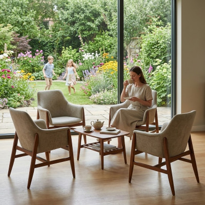 Chaise de salle à manger 4x Chaises Chaise de cuisine Fauteuil inclinable Bois Tissu Moderne Chaise grise