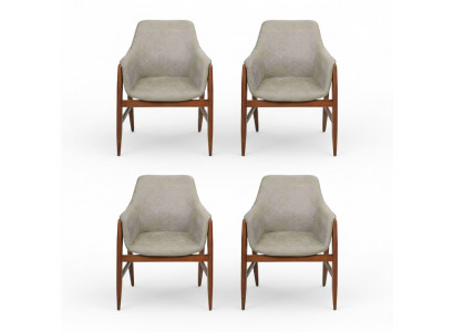 Chaise de salle à manger 4x Chaises Chaise de cuisine Fauteuil inclinable Bois Tissu Moderne Chaise grise