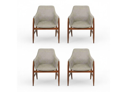 Chaise de salle à manger 4x Chaises Chaise de cuisine Fauteuil inclinable Bois Tissu Moderne Chaise grise