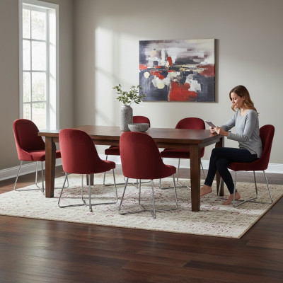 Chaises modernes Mobilier de salle à manger de luxe Rouge 6 chaises Mobilier Chaise de salle à manger